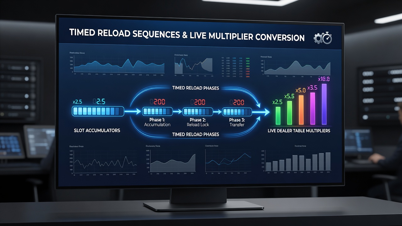 Screenshot of a timing chart used to map slot reload sequences for live dealer multiplier activation