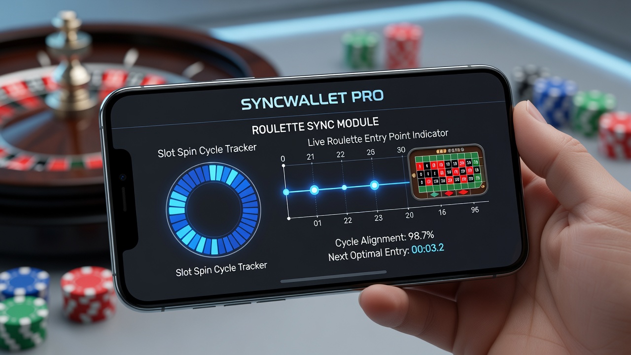 Close-up view of timing synchronization dashboard within a mobile wallet app showing slot cycle meter and roulette entry countdown
