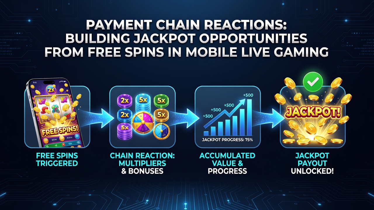 Live dealer mobile screen displaying progressive jackpot meter funded by prior slot free spin winnings