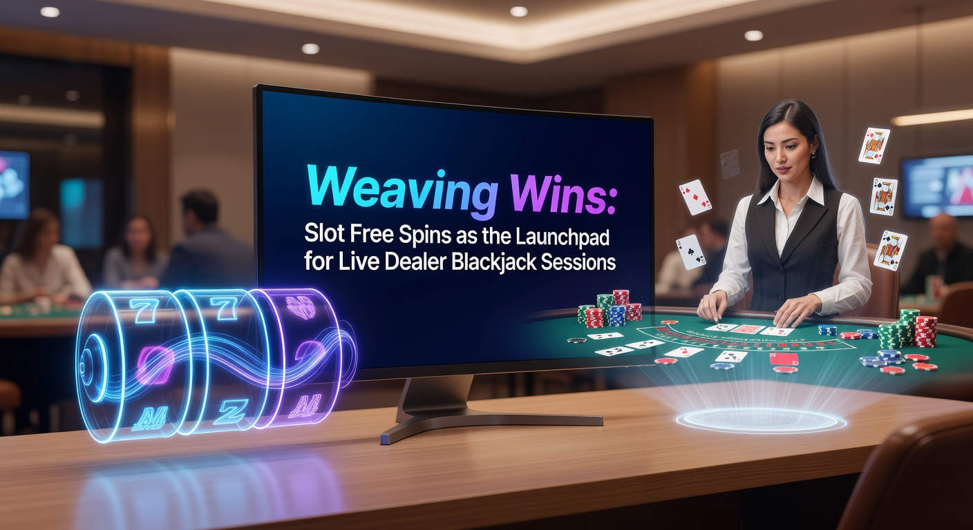Live dealer at blackjack table dealing cards while slot free spin icons overlay the screen, symbolizing the win transition
